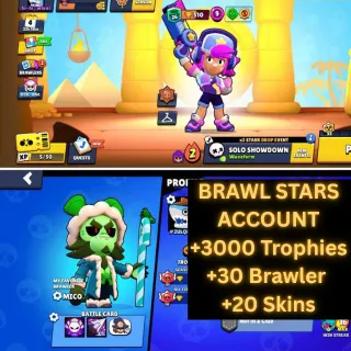 Brawl Stars +3000 Trophies +30 Brawler +20 Skins