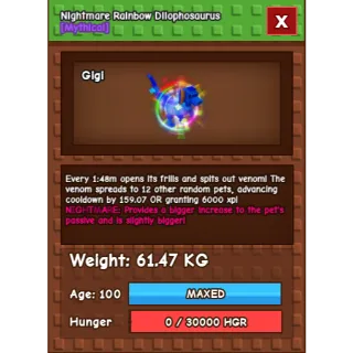 61kg rainbow hatched dilophosaurus quitting price