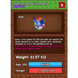 61kg Rainbow hatched dilophosaurus quitting price