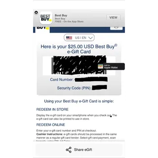 $25 Instant Best Buy E-Gift Card