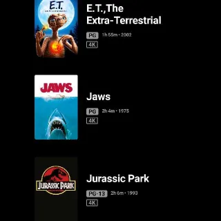 Spielberg 4-Movie Bundle - Schindler’s List, Jaws, Jurassic Park, & E.T. 4K MA