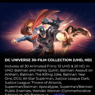 DC Universe 30-Film Collection MA 4K And HD