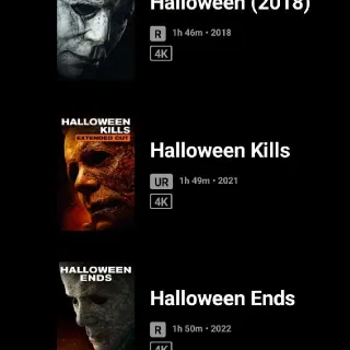 Halloween Trilogy 4K 2018/Kills/Ends MA