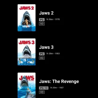 Jaws 3-Movie Collection HD MA 2, 3, Revenge