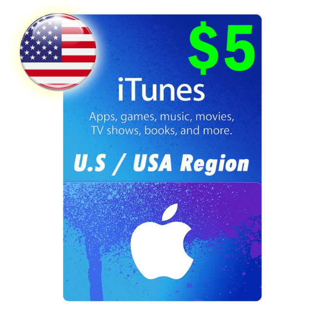 iTunes Gift Card $5 USD USA Apple iTunes 5 Dollars United States