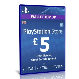 £ 5 UK Sony PlayStation Network Card - PlayStation Vita / PS3 / PS4 / PSN