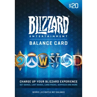 $20 Battle.net Store Gift Card Balance - Blizzard Entertainment Online Game Code 