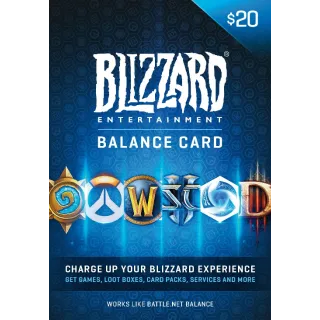 $20 Battle.net Store Gift Card Balance - Blizzard Entertainment Online Game Code