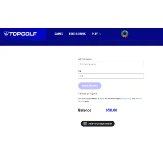 Topgolf $50 Digital Gift Card US