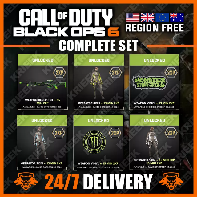 Call of Duty Black Ops 6 Monster Energy Full Set Operator Skins B06 2XP Other Gameflip