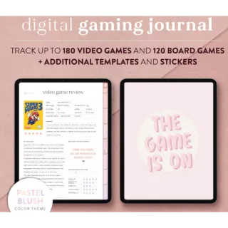 Digital gaming journal for video games and board games in Blush Pastel - Game tracker and gaming Planner +350 Sticker