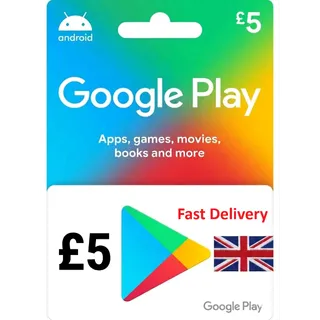£5.00 GBP (~ $6.67 USD) Google Play UK Gift Card at just $4 only 