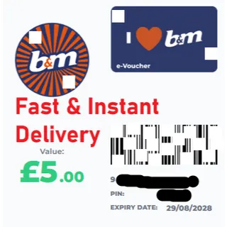 £5.00 B&M UK Gift Card (~approx $6.70) at just £3.70 (~approx $5)