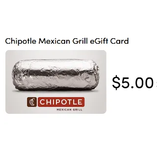 $5.00 USD Chipotle Gift Cards at just $3.6