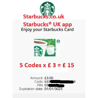£15.00 GBP Starbucks UK (~ $20 USD) at only $13.00 USD
