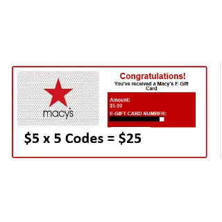 $25.00 USD (5 x $5) Macy's at just $19.99 only
