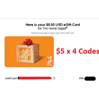 $20.00 USD (4 x $5) Home Depot at just $18 only