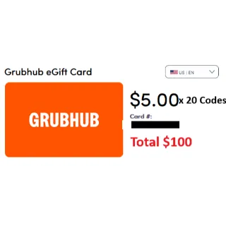 $100.00 USD (20 x $5) Grubhub at just $85 only