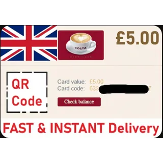 £5.00 GBP Costa Coffee UK Gift Card (~approx $6.70) at just £3.70 (~approx $5)