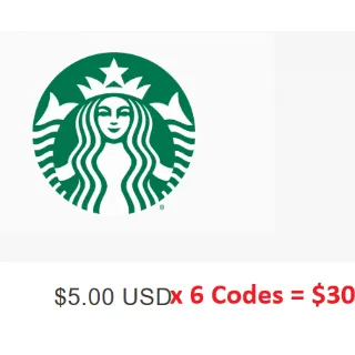 $30.00 USD (6 x $5) Starbucks at just $27 Only