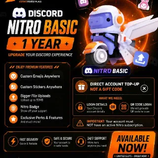 🔥 Discord Nitro Basic 1 Year (12 Months) | Direct Top-Up | Fast Delivery