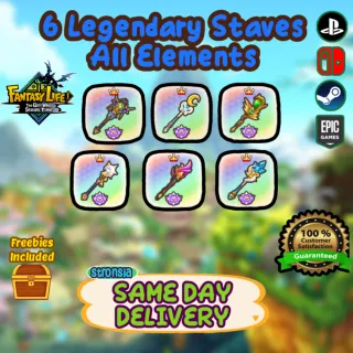 6 Legendary Staves (ALL 6 Elements) || 🟢SAME DAY DELIVERY🟢 || Fantasy Life i: The Girl Who Steals Time