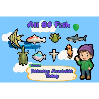 All 80 Fish 🟢SAME DAY DELIVERY🟢100% Security || ACNH ||{Freebies Included}