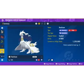 Shiny Reshiram🟢SAME DAY DELIVERY🟢Pokémon Scarlet and Violet|| Shiny, EVs, IVs, Battle Ready