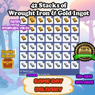 42 Stacks Wrought Iron + Gold Ingot 💎Disney Dreamlight Valley 💎SAME DAY DELIVERY 💎