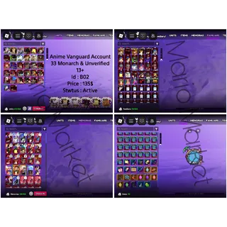 Anime Vanguard Account - 33 Monarch Unit - Unverified 13+ - Quick Delivery