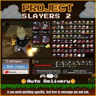 👑 Account unverified | Lvl 225 | Clan 0.1 : Kamado | Blood Manipulation | Nightfall Sickles tier 3 +9 | Project Slayers 2 🔥✅