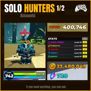 👑 Account not verified. Lvl 742 | Power 400K++ | Lots of weapons and armor.| Solo Hunters 🔥✅