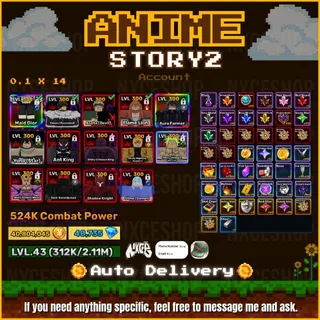 👑 Account unverified. | 0.1 x 14 units | Cash 40 m+ | Gem 48m + | Meta Account | Anime Story 2 🔥✅