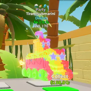 Party Divine Tiramisubmarini 4.1Qi/s 3 trait Lvl 170 - Fortnite Go Up for Brainrots