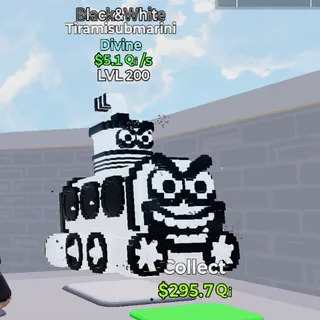 Black & White Divine Tiramisubmarini 5.1Qi/s Lvl 200 - Fortnite Go Up for Brainrots