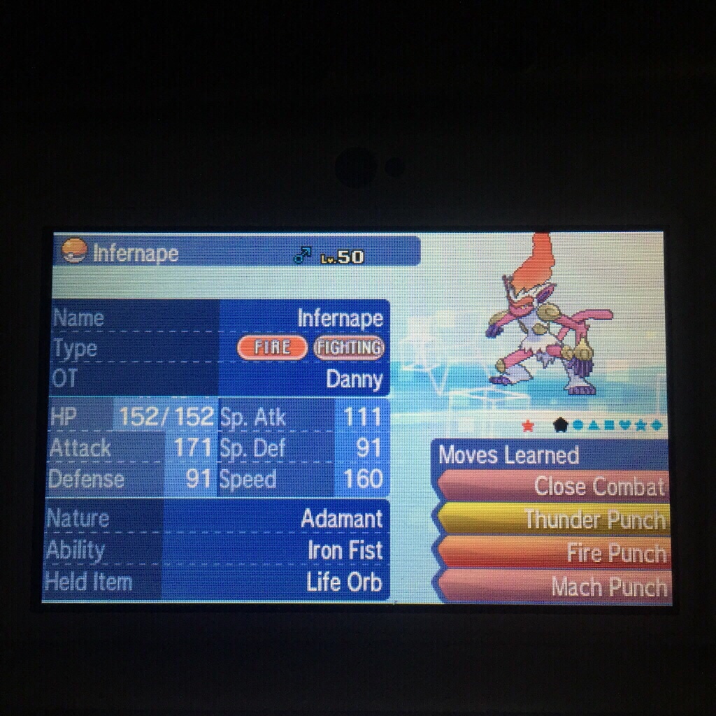 Shiny 6IV Iron Fist Infernape Pokemon Sun and Moon 3DS Nintendo