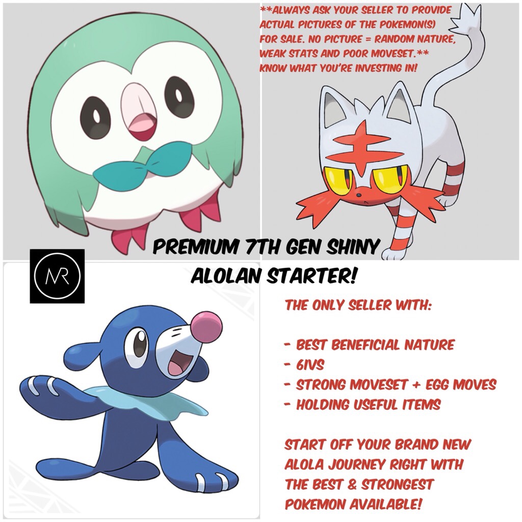 Alola Starters: Rowlet, Litten, Popplio • Competitive • 6IVs • Level 1