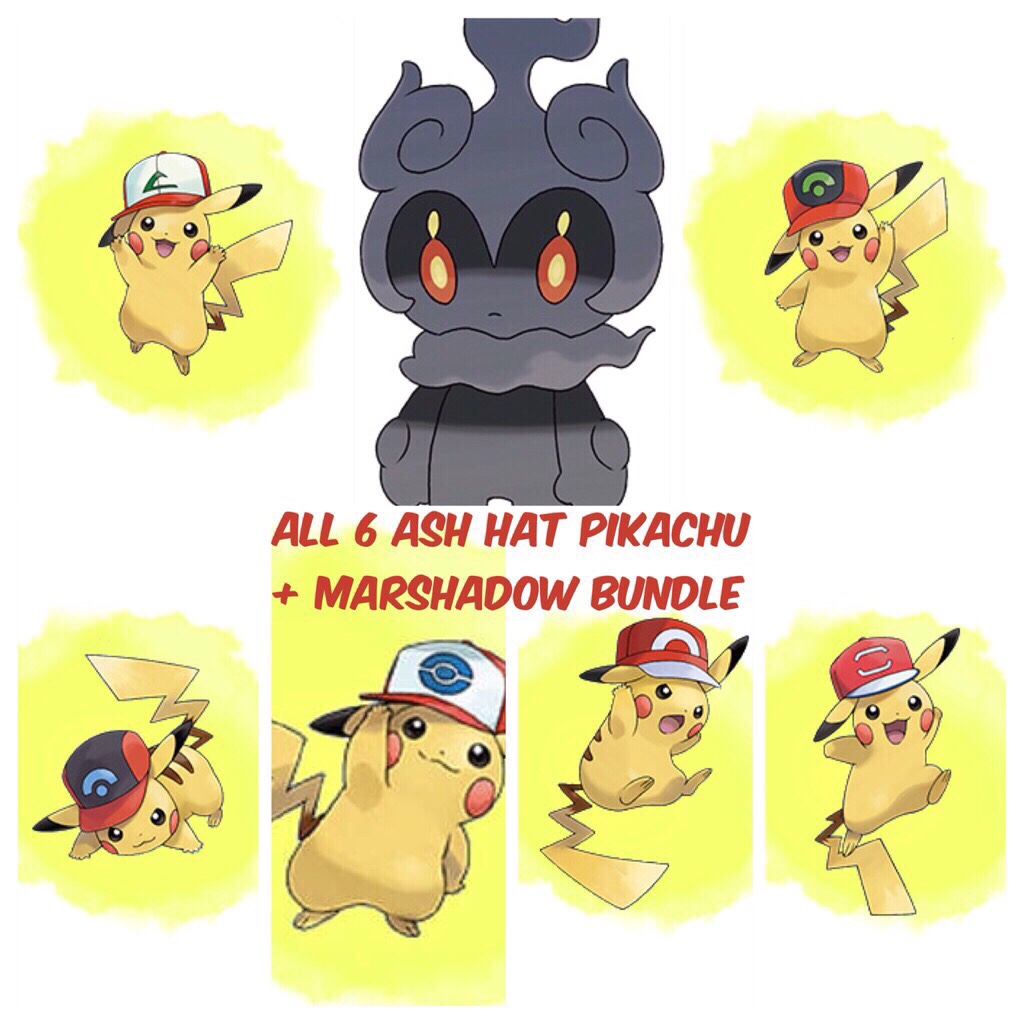 All 6 Ash Hat Pikachu Marshadow Bundle Pokemon Sun