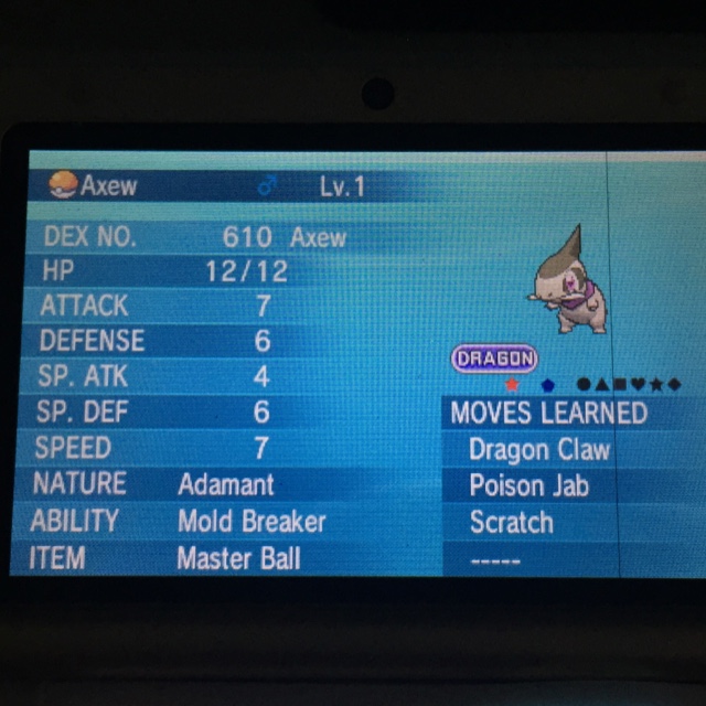 Shiny Axew Pokemon X, Y, Omega Ruby or Alpha Sapphire 3DS ORAS - 3DS Games  - Gameflip