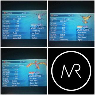 Shiny Event Articuno, Zapdos & Moltres Pokemon X, Y, Omega Ruby or