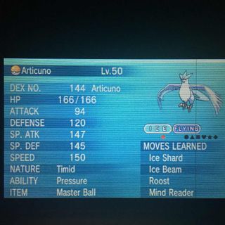 Shiny Articuno, Zapdos & Moltres Pokemon X, Y, Omega Ruby or Alpha
