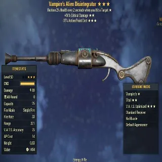 Vampire's Alien Disintegrator (+50% critical damage, 35% less VATS AP cost) God Roll