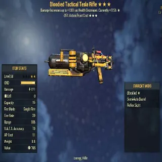 Missing Stars Weapon | LVL 50 | Tesla Rifle |Bloodied- ? - Vats Optimized| Missing Effects