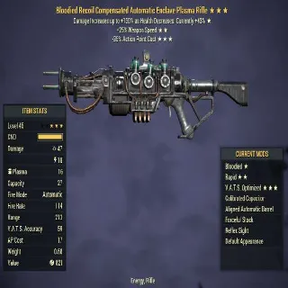 Bloodied Enclave Plasma Rifle(25% faster fire rate,35% less VATS AP cost)