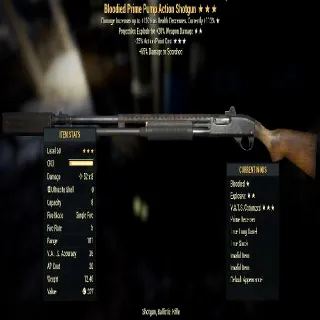 Invalid Item | Pump Action Shotgun | Level 50 | Nuclear Winter | Bloodied - Explosive - Vats Optimized