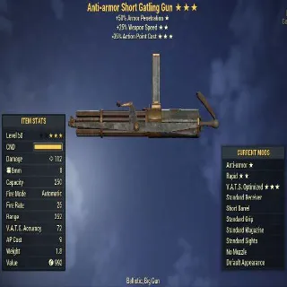 Anti-armor【Rapid + VATS Optimized】Gatling Gun | God Roll
