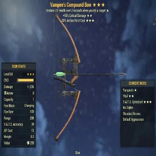 Vampire's Compound Bow (+50% VATS hit chance, 25% less VATS AP cost)