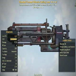 Missing Stars Weapon | LVL 45 | Ultracite Gatling Laser |Bloodied- ? -90% Weight| Missing Effects