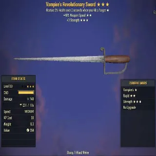 Revolutionary Sword | LVL 50 | Vampires, Rapid, Strength | God Roll
