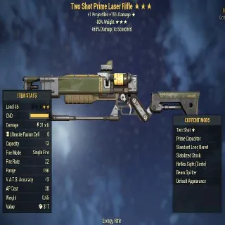 Missing Stars Weapon | LVL 45 | Laser Rifle |Two Shot- ? -90% Weight | Missing Effects